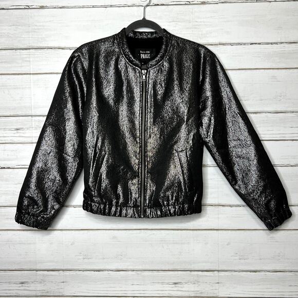 Rosie HW x PAIGE Kimi Bomber Jacket Gray Metallic Size Medium - Picture 2 of 9